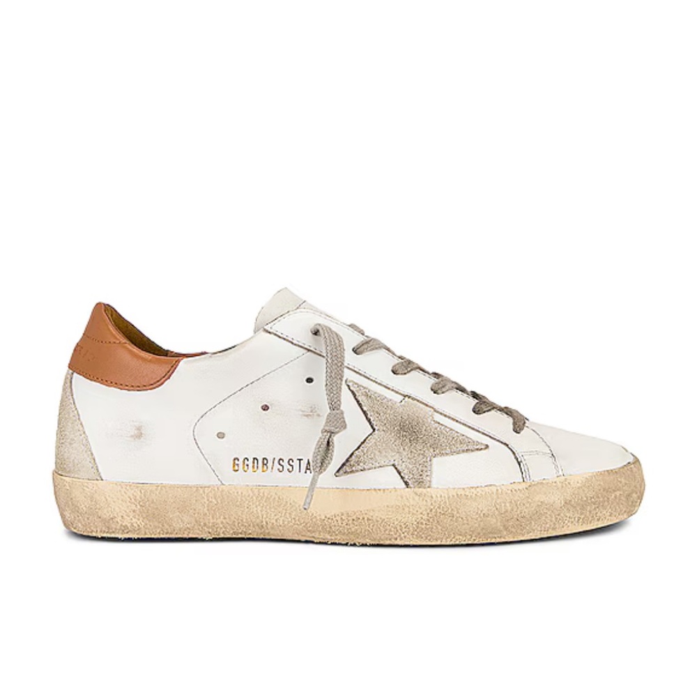 Golden Goose 38 Superstar Bicolor Leather Low-Top Sneakers White Suede Tan